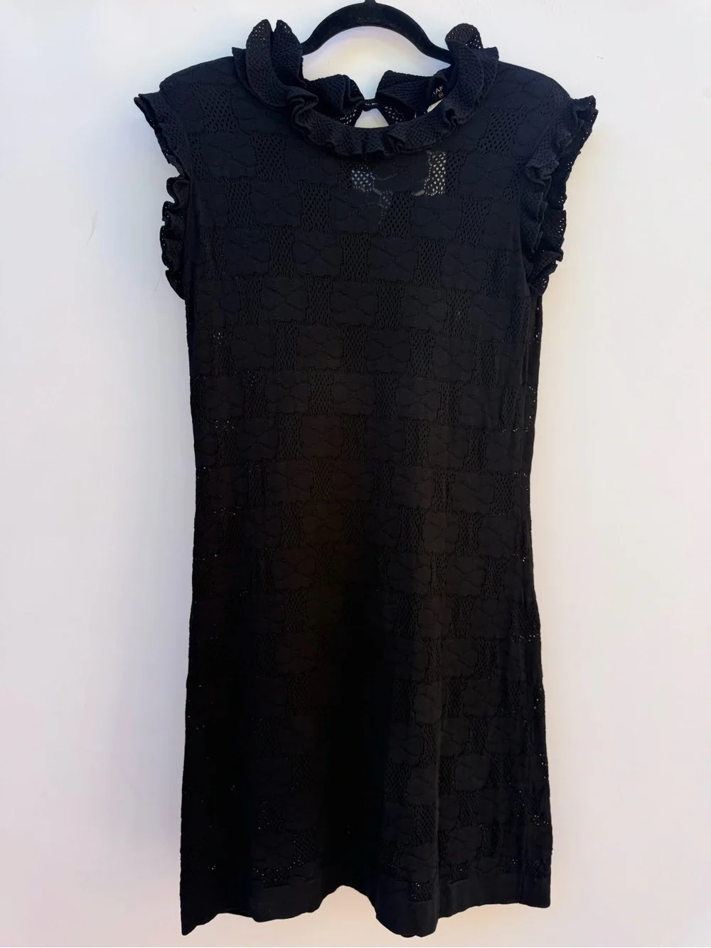 CHANEL Black Ruffle Knit Mini Dress